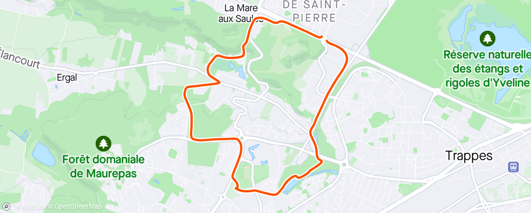Map of the activity, Cap le midi : variante du parcours des étangs. Une partie de l'Elancourt champion's trail fait fin 2022.