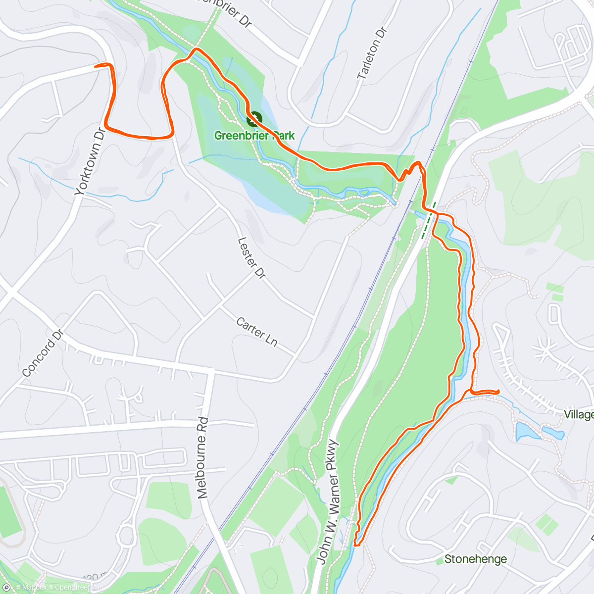 Map of the activity, New J.Warner RT Brown spur trail at night.