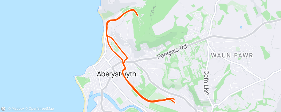 Map of the activity, Aber AC session. Bryn y mor efforts, 4 x 4mins