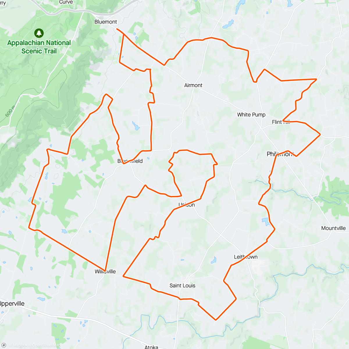 Map of the activity, First spring gravel ride. Glorious day.