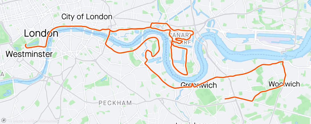 Map of the activity, London Marathon 2024! Official time 3:36:04, a new PB, WTF?!