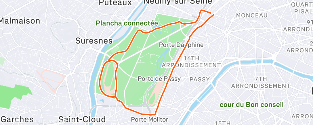 Map of the activity, Vélo Longchamp 13T pour atteindre les 4000km annuels