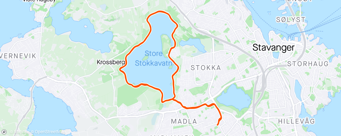 Map of the activity, 16km, 2x Stokkavannet på/av