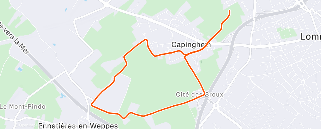 Map of the activity, Course à pied le midi