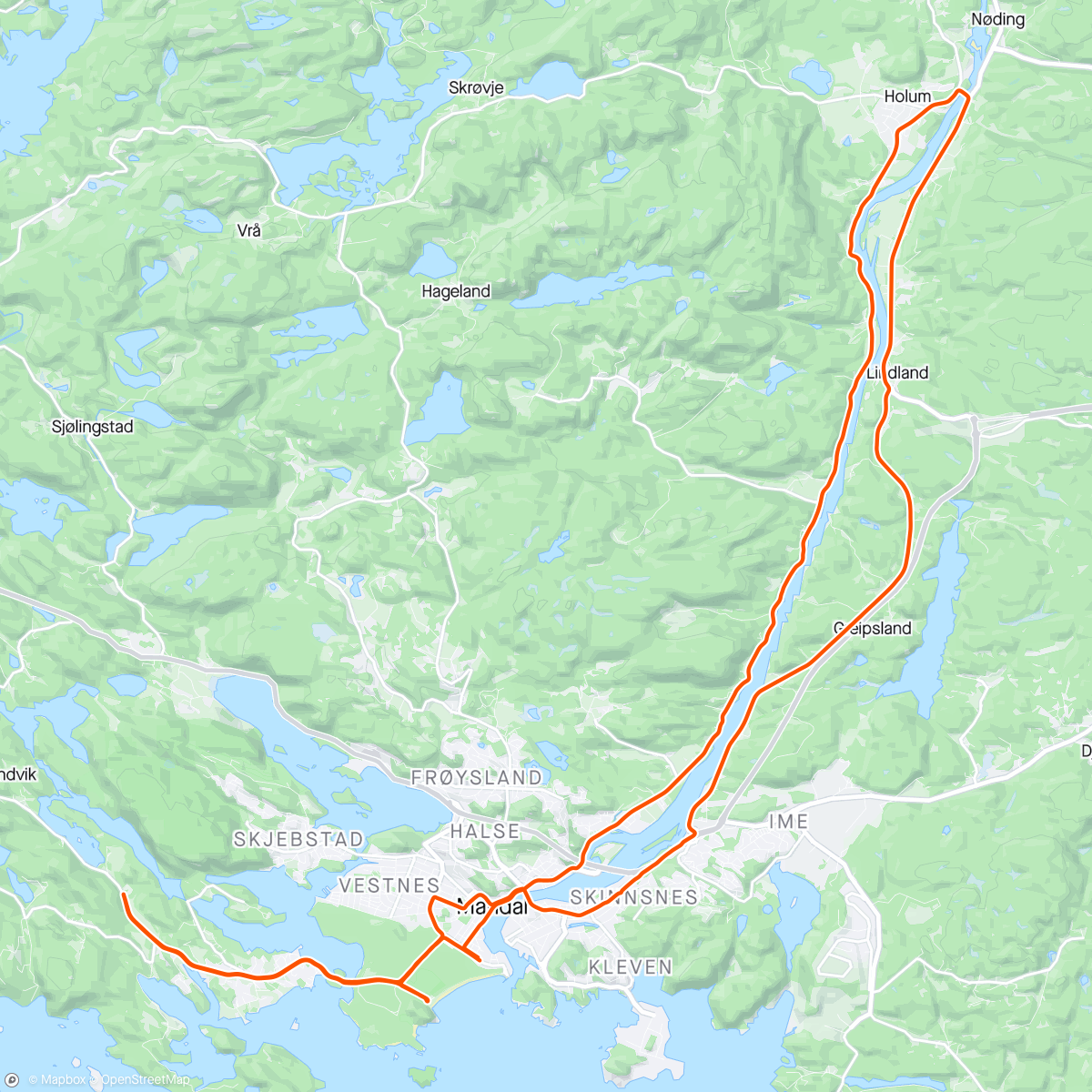 Map of the activity, Surre rundt i Mandal