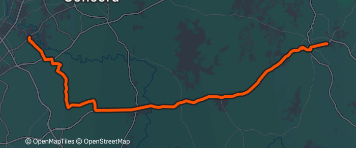 Day 8 route map: CLT Speedway, NC to Albemarle, NC