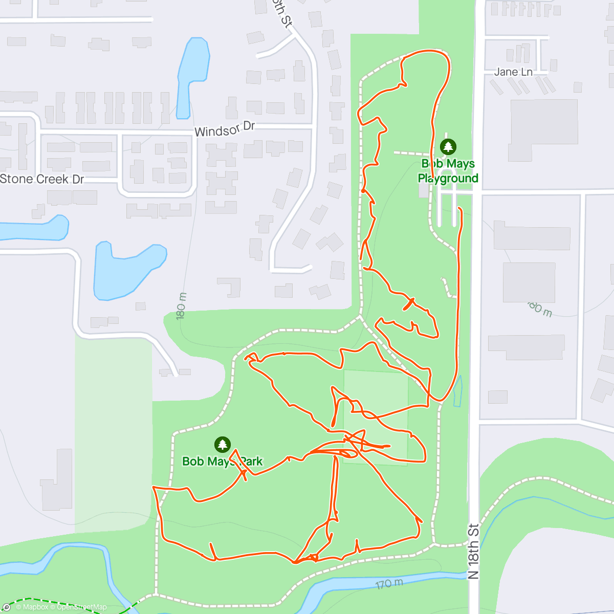 Map of the activity, Disc Golf @ Bob Mays Park w/Wes and Dad