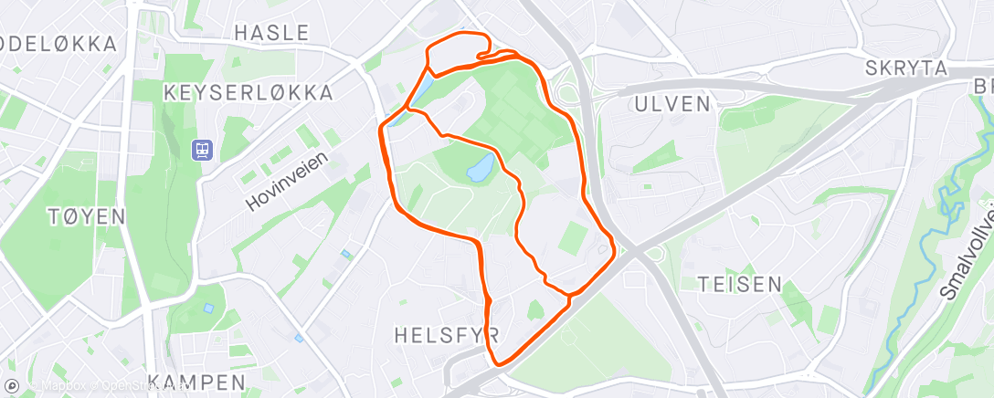 Map of the activity, Kupert og vindfull Tempo Run