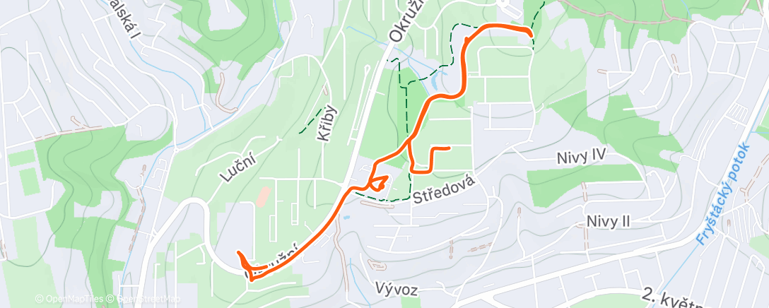 Map of the activity, 2025 Prosinec 21. chůze /Centrální park-Billa-Albert (PG)