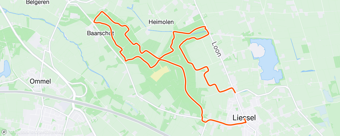 Map of the activity, Rondje Liesselse bossen, los zand en single tracks 😅🏃🏻🌤️