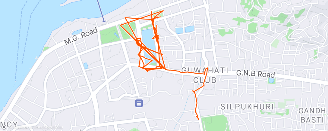 Map of the activity, 1st April 2024 Guwahati  Run (error , did 5km , slow run)