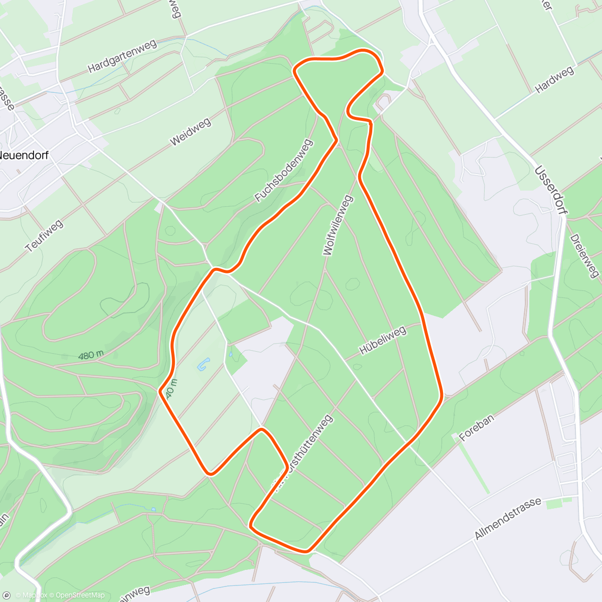 Map of the activity, 1 Runde Mittelland Backyard Ultra