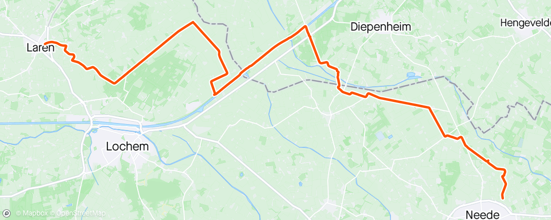 Map of the activity, Paasritje naar rietmolen utr-amfrt en Deventer-rietmolen (tot 75km)