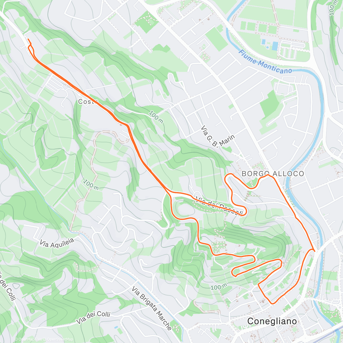 Map of the activity, Conegliano: krátký ranní proběhnutí