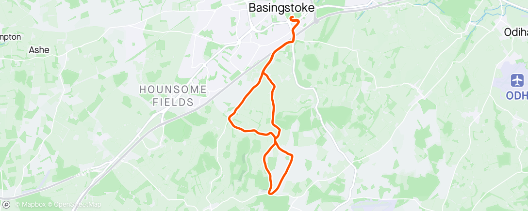 Map of the activity, Basingstoke half-marathon: sub-1:30 mission accomplished!