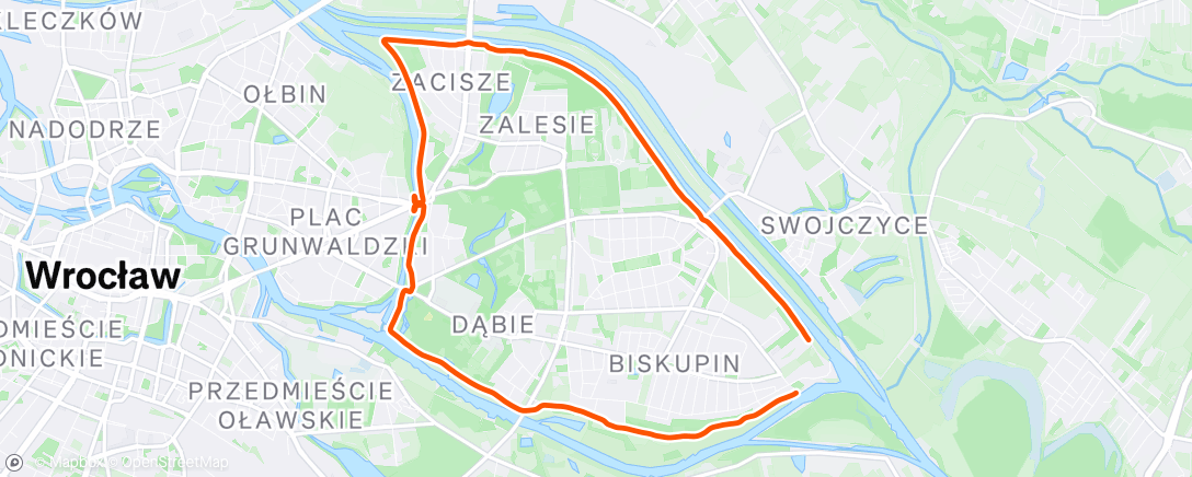 Map of the activity, Evening Run in Wroclaw