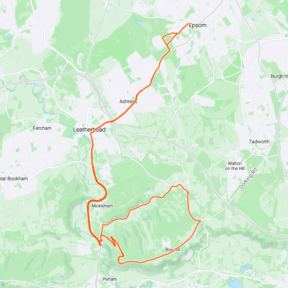 Map of the activity, Box Hill