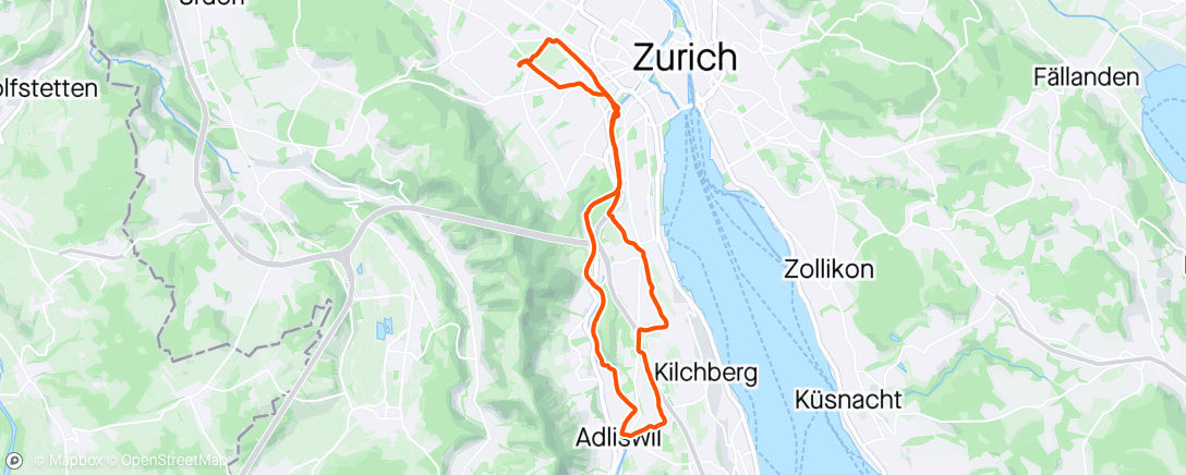 Map of the activity, Bike ride to Adliswil and Wollishofen