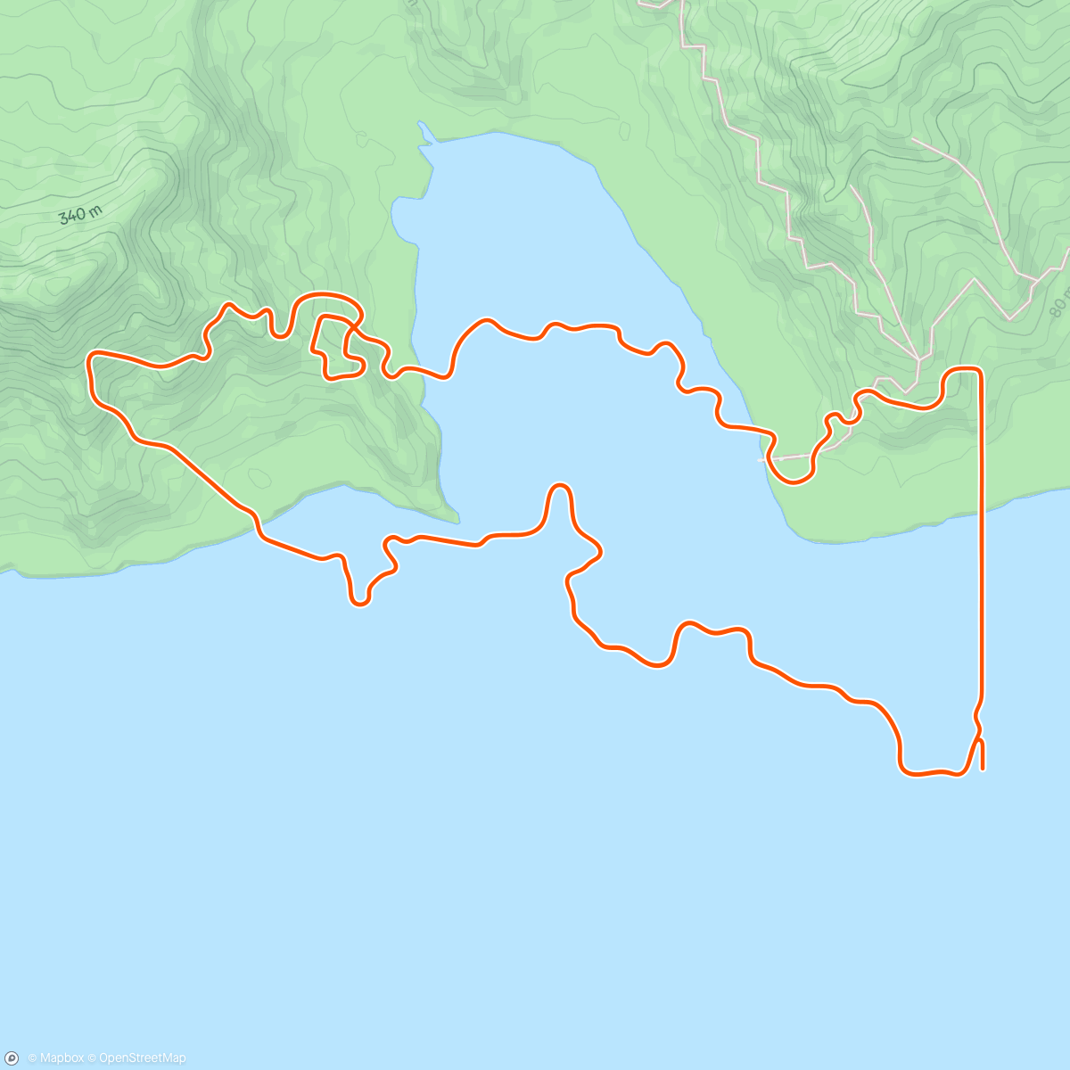 Map of the activity, Zwift - Group Ride: Bikealicious Rubberband Joy Ride (E) on Coastal Crown Loop in Watopia