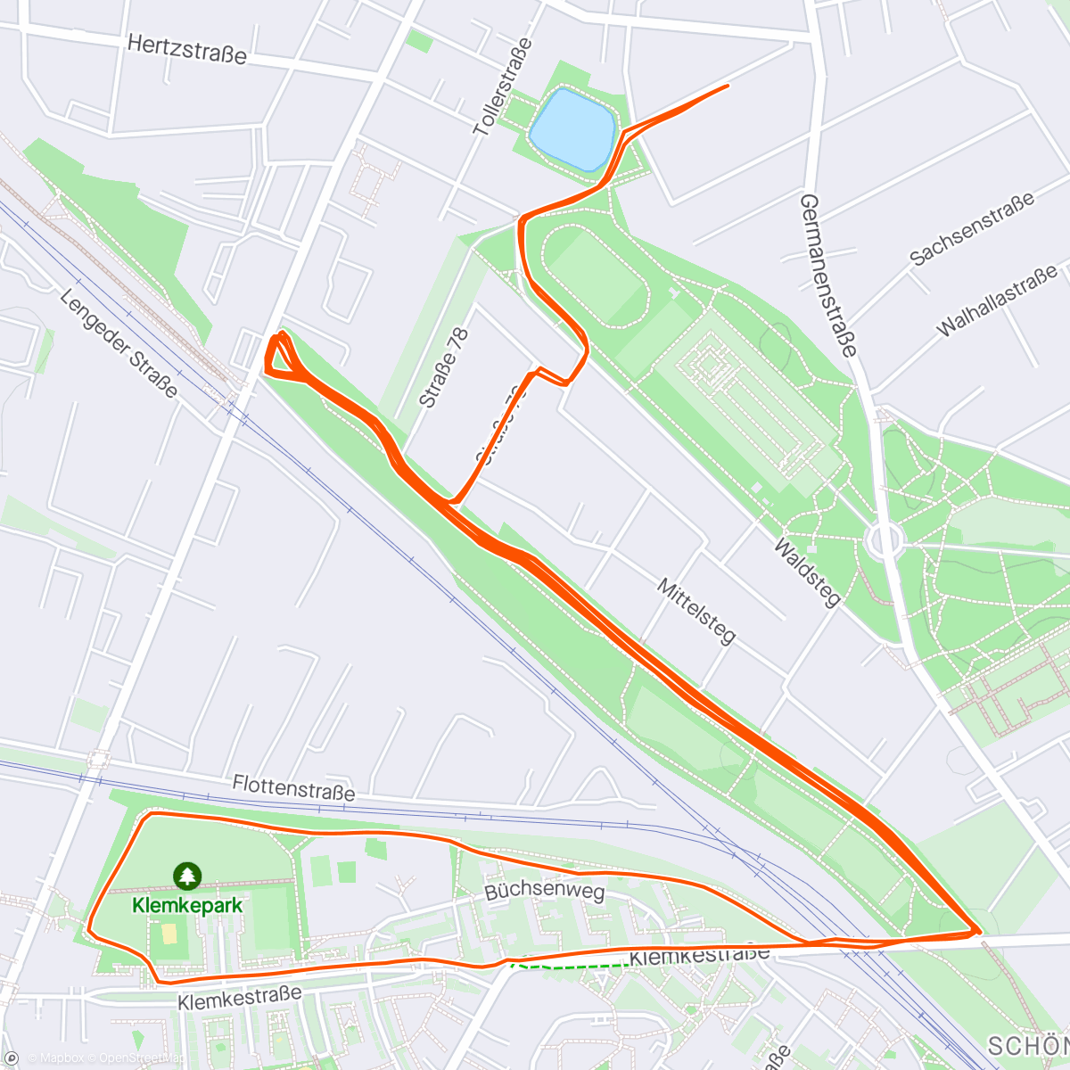 Map of the activity, 15x (1min/1min) + 4km @4:04