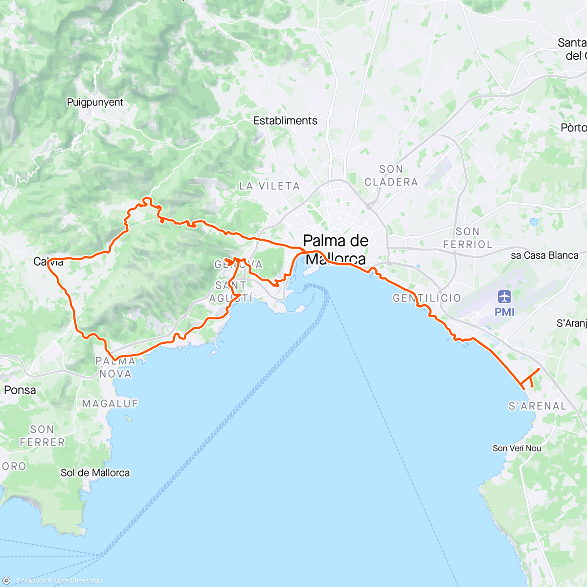Map of the activity, Mallorca dag1, sjekke sykkel og unngå regn