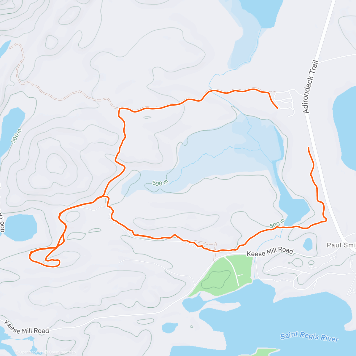 Map of the activity, Monday morning ski at Paul Smith’s