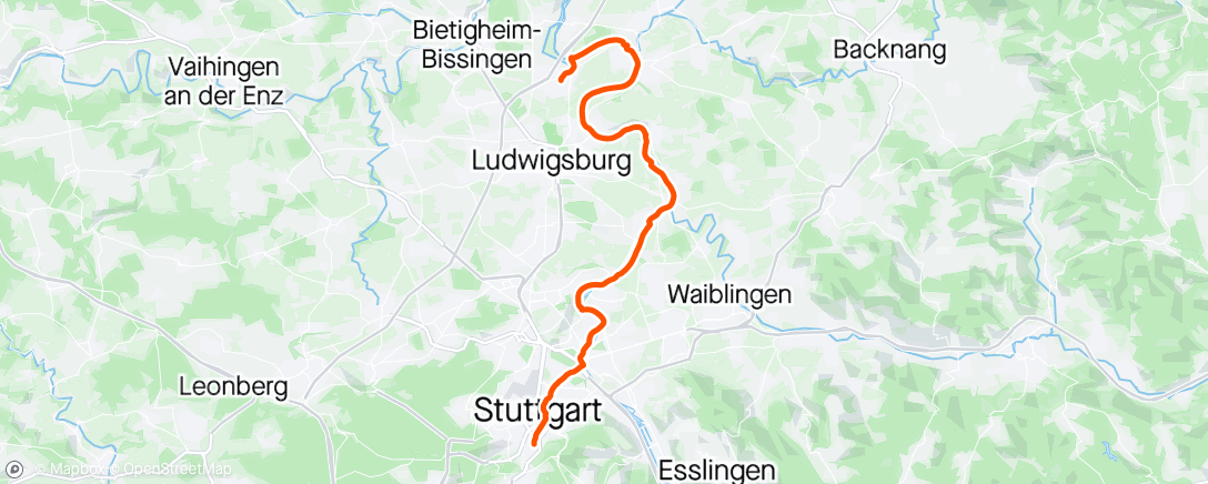 Carte de l'activité Stuttgart á Freiberg a.N.