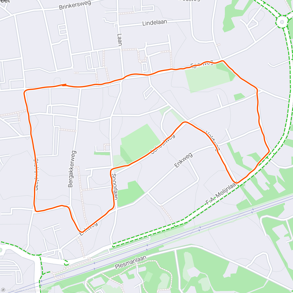 Map of the activity, 2,5km met marathonvriend Owen 💪