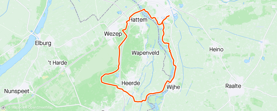 Map of the activity, Rondje Heerde met Sip. Heerlijk weer, met op het einde nog een buitje en tegelijkertijd zon.