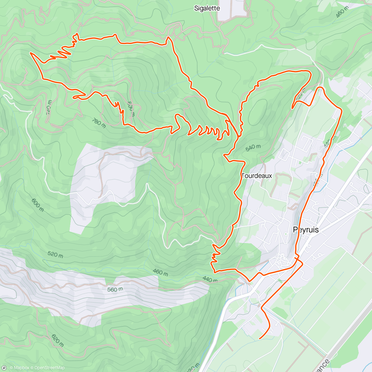 Map of the activity, Vtt avant et pendant le trail de peyruis