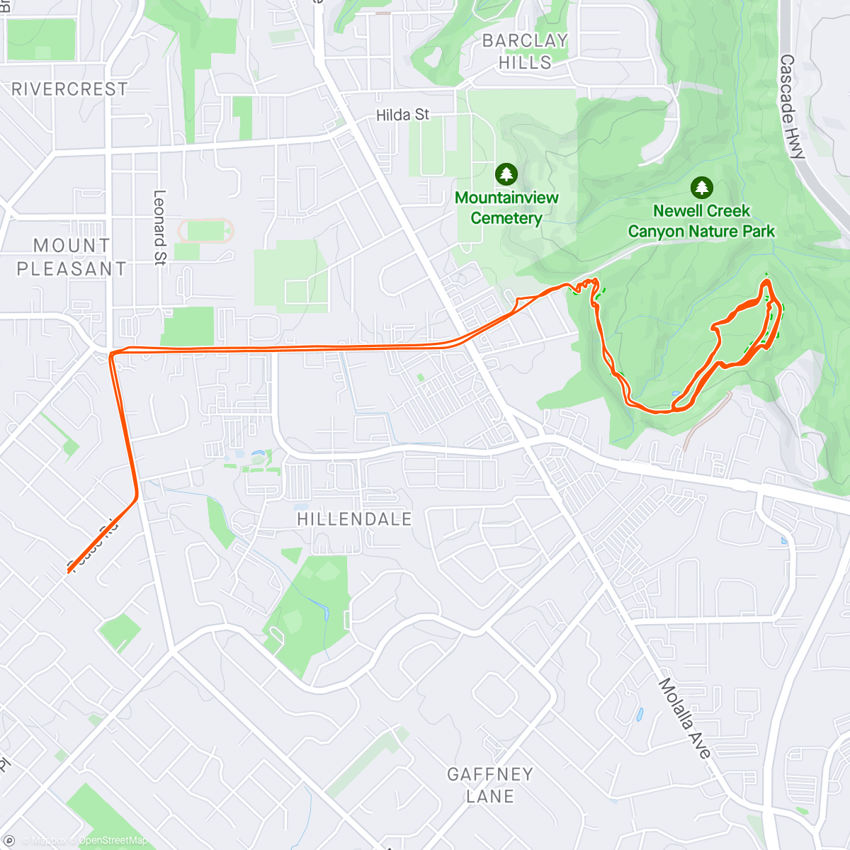 Map of the activity, After work Newell Creek Canyon Ride