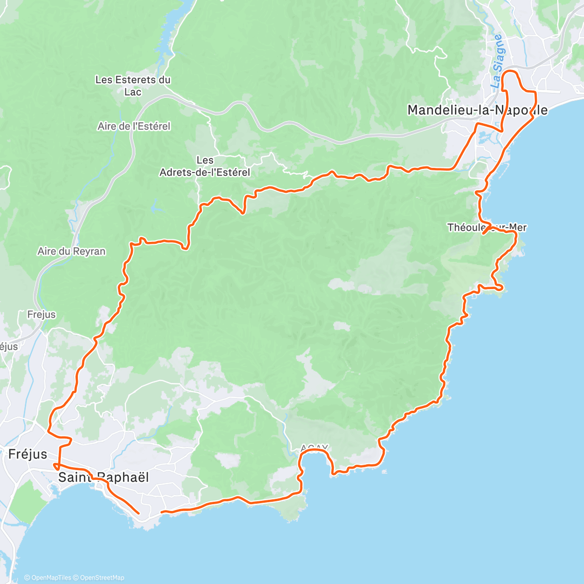 Map of the activity, Autour de l'Estérel 🚴☀️ par la RN7 🌳🌲et la Corniche 🌴