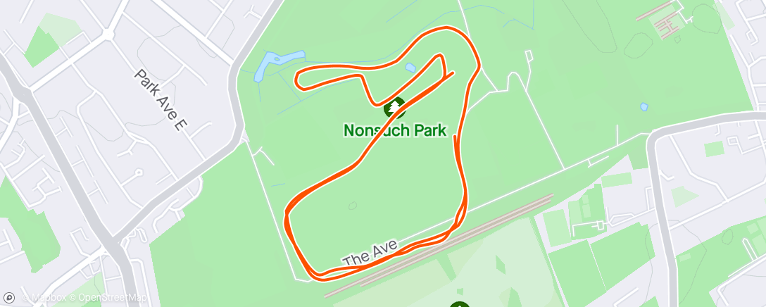 Map of the activity, Parkrun #91 @ Nonsuch. GPS never kicked on hence why short of 5k