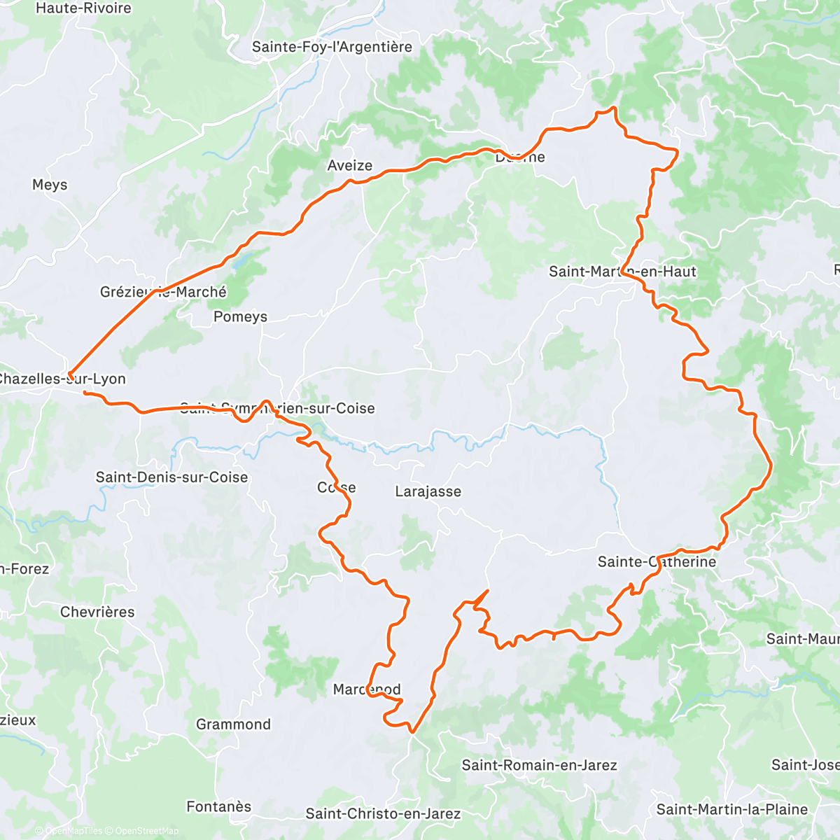Map of the activity, Sortie vélo route endurance au dessus des ☁️ avec les Alpes en arrière plan 🤩