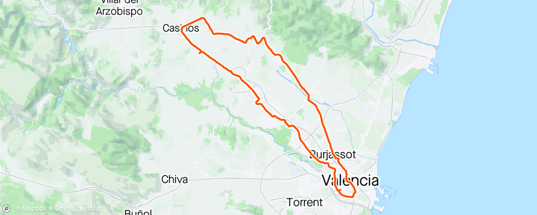 Map of the activity, Valencia - Marines - Domeño - Casinos - Valencia