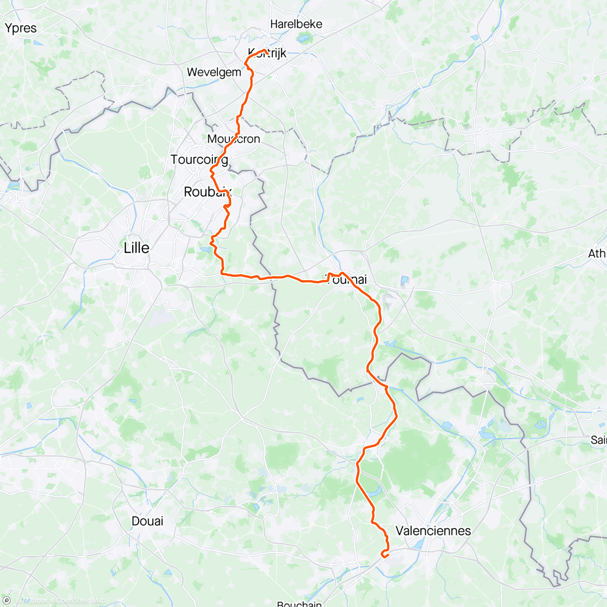 Map of the activity, D14 - Valenciennes to Kortrijk (via Roubaix)