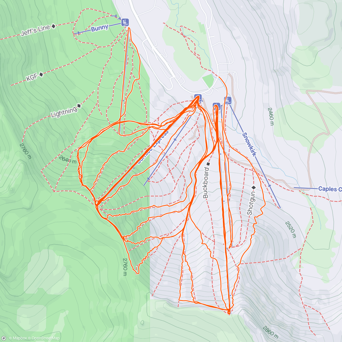 Map of the activity, Day 22: Chutes & cornices at Kirkwood