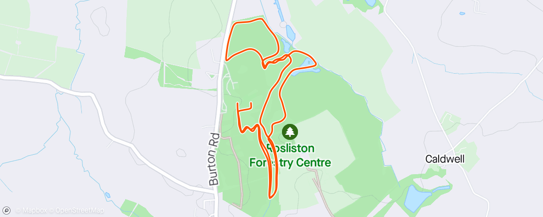 Map of the activity, Roliston Parkrun (heavy cold = gentle jog,,)