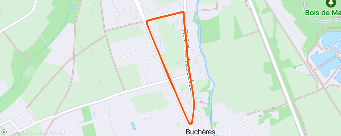 Map of the activity, Course de Buchères (2 ème Ufolep) : 3 ème. Tirer le peloton pour revenir sur l'échappée. Partis dans le dernier tour faire 3
