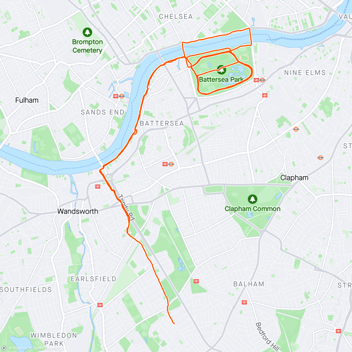Karte der Aktivität „Battersea park treadmill + a tasty headwind”