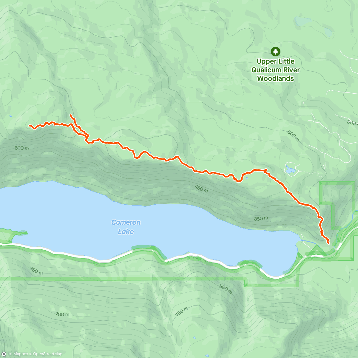 Map of the activity, Started off as a trail run then quickly became a hike. 580m in the first 2.5km