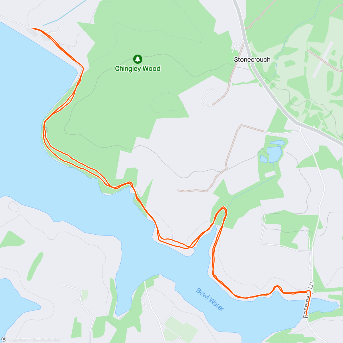 Map of the activity, Gentle trail jog round Eastern end of Bewl