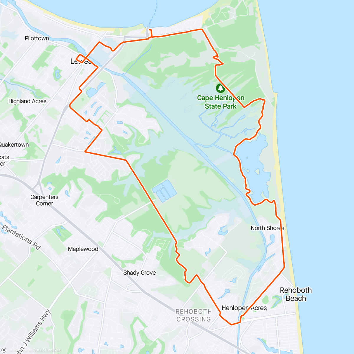 Mappa dell'attività Cape Henlopen CW loop
