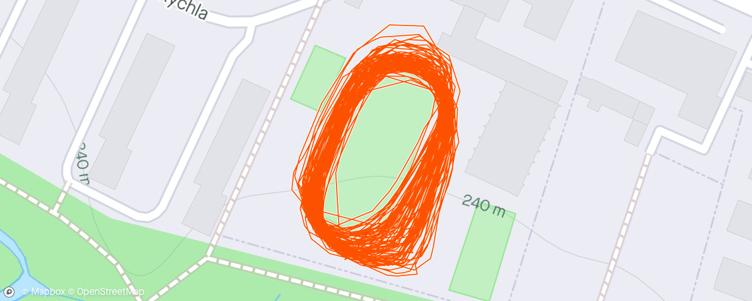 Map of the activity, 3km + 16x(400m 3:30-3:40 + 200m 5:30) + 2km