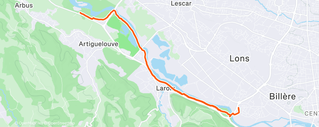 Carte de l'activité Course à pied dans l'après-midi
