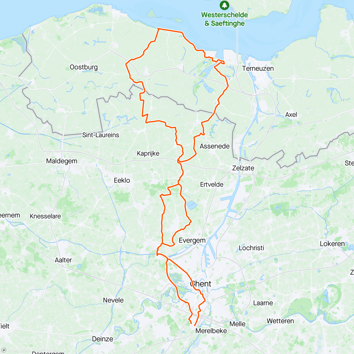 Map of the activity, Gent - Westerschelde - Gent