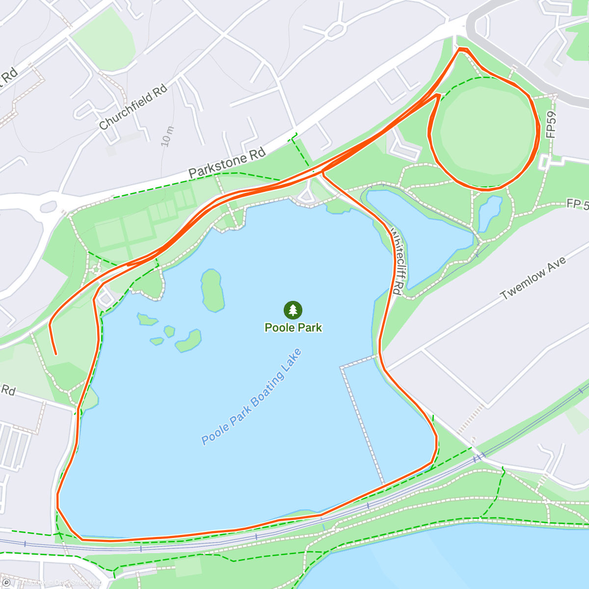 Mapa de la actividad (Poole Parkrun)