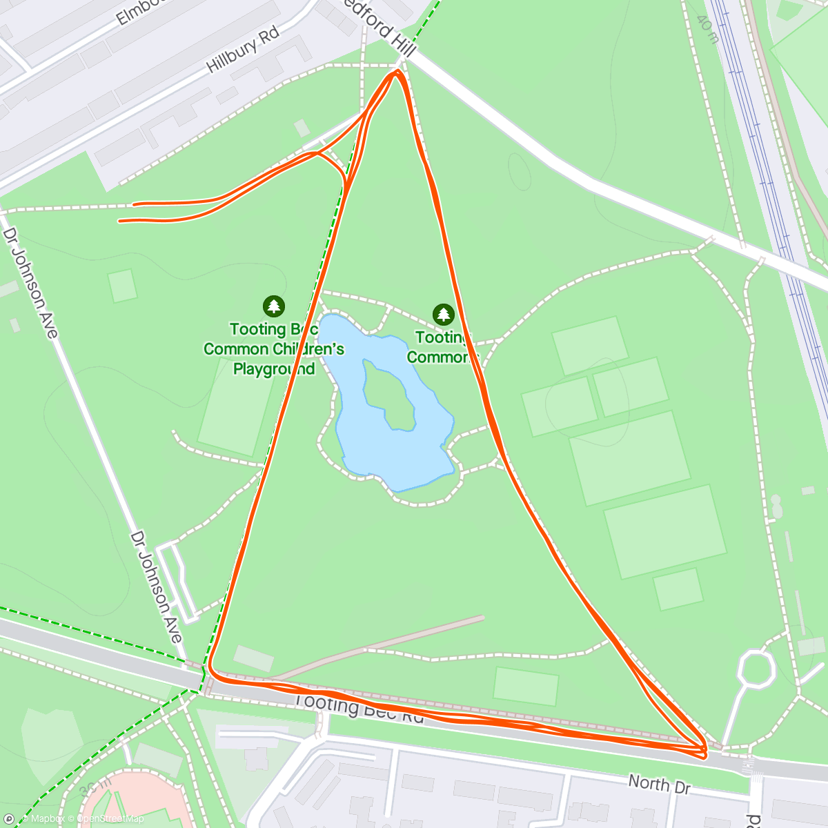 Map of the activity, Back to Tooting Common