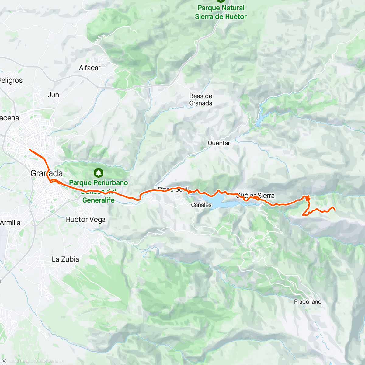 Map of the activity, Güejar Sierra casi Loma Papeles. Hasta donde termine el asfalto no suele ser buena idea 😅