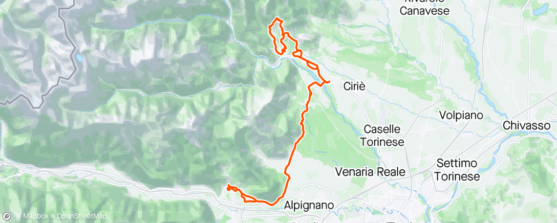 Mapa da atividade, @Vietti via Corio e Oviglia via Lanzo…  😅💪🏻🌤️💨🥶🚴‍♂️🚴🏻‍♀️😊💚🎈